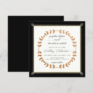 Invitación Aspecto de cobre Leaf Wreath Black Tie Elegante