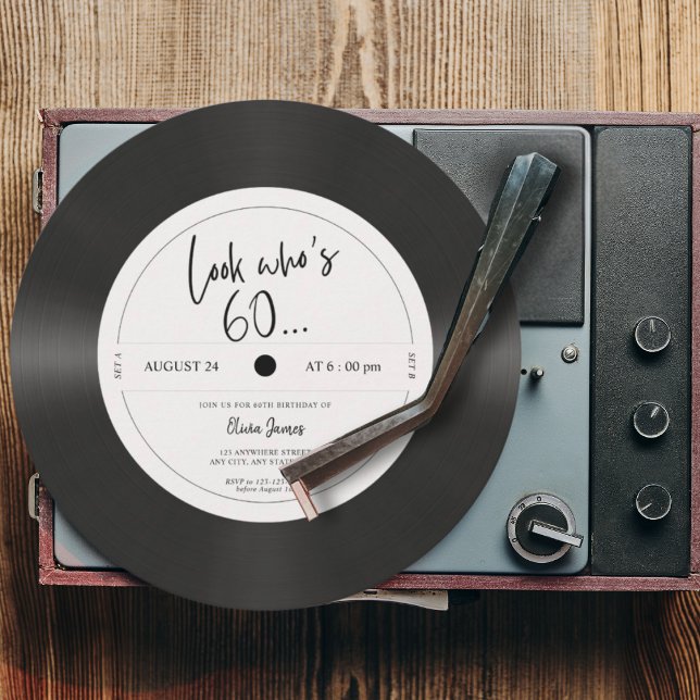 Invitación Aspecto de disco de vinilo retro Quién cumple 60,  (Subido por el creador)