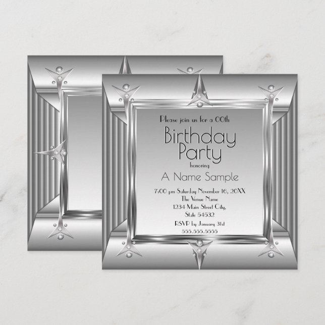 Invitación Aspecto de metal cromo plateado falso para fiesta  (Anverso / Reverso)