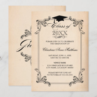 Invitación Aspecto de papel antiguo y graduación de adorno