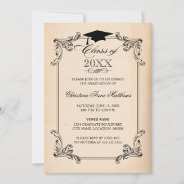Invitación Aspecto de papel de época y graduación de ornament
