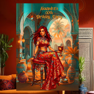 Invitación Aspecto marroquí naranja dorado teal de cumpleaños