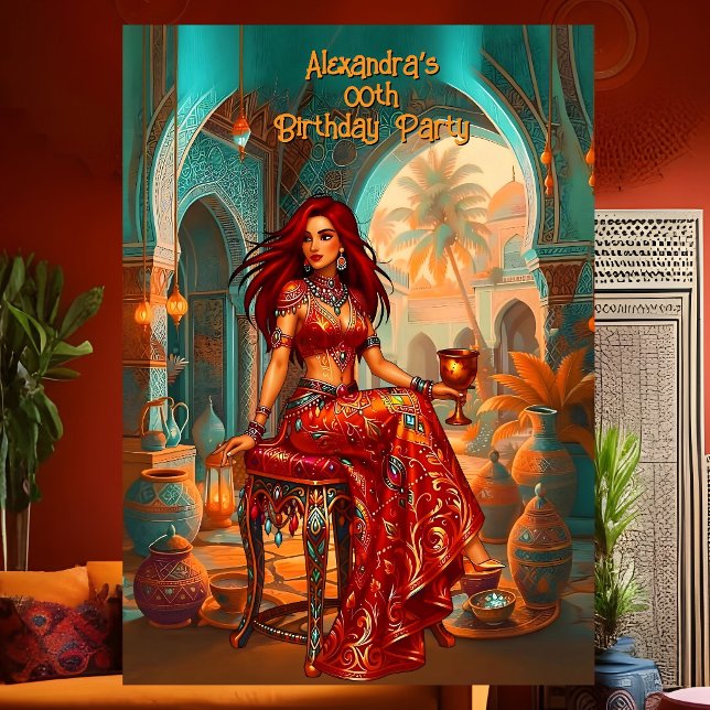 Invitación Aspecto marroquí naranja dorado teal de cumpleaños (Subido por el creador)