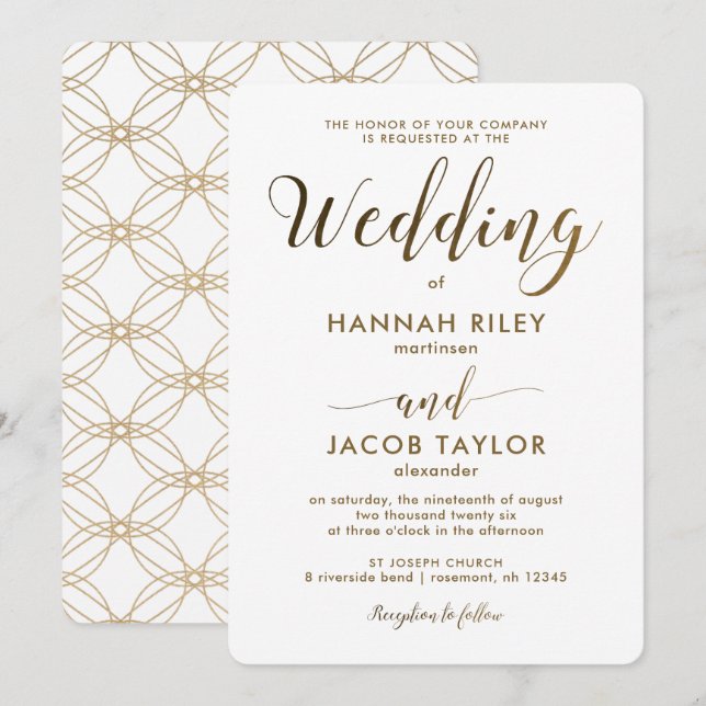 Invitación Aspecto sencillo y elegante del cobre con Boda bla (Anverso / Reverso)