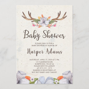 Invitación Astas florales Baby Shower de Boho