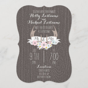 Invitación Astas florales + Boda de madera del granero