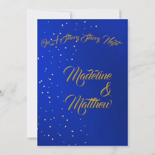 Invitación Astral Gold Stars Blue Starry Evending Boda (Reverso)