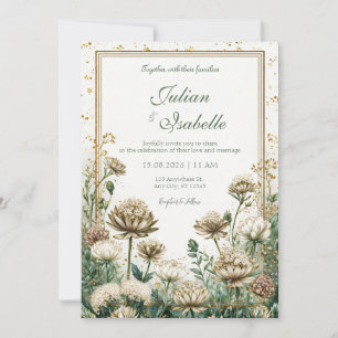 Invitación Astrantia Boda Acuarela Bronce Esmeralda