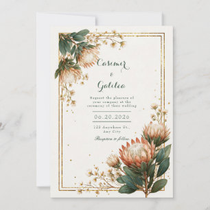 Invitación Astrantia Marfil Hojas de Oro Boda