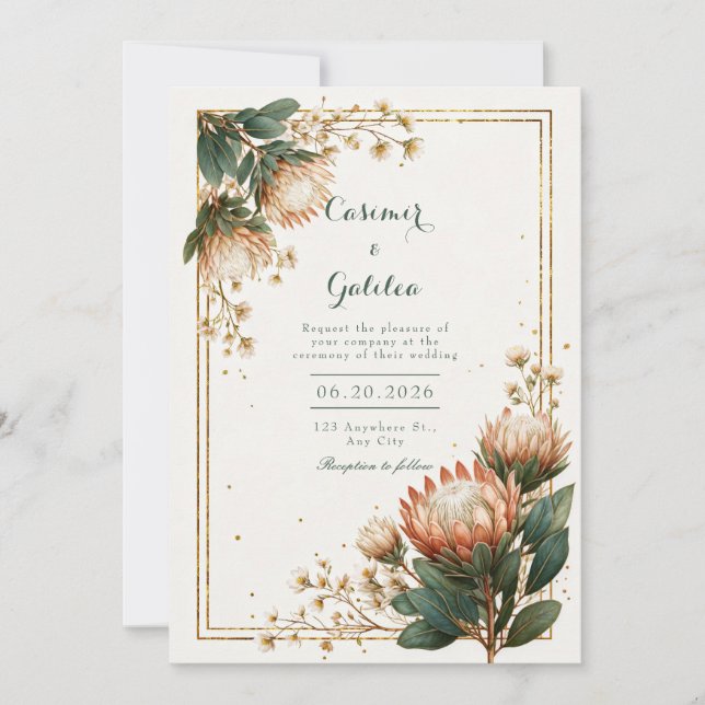 Invitación Astrantia Marfil Hojas de Oro Boda (Anverso)
