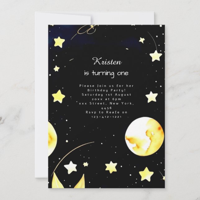 Invitación Astro Birthday por el espacio de moda (Anverso)