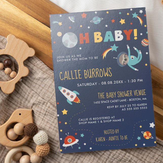 Invitación Astro Sloth - ¡Oh Bebé! Baby Shower espacial (Subido por el creador)