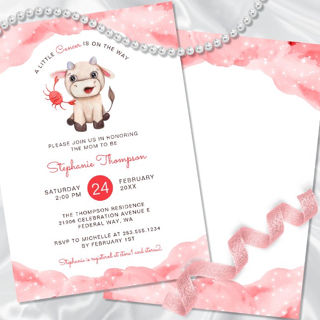 Invitación Astrología de Cáncer Celestial Baby Shower rojo (Celestial Cancer Astrology Red Baby Shower Invitation)