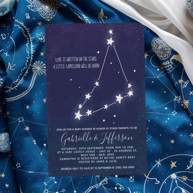 Invitación Astrología de Capricorn Baby Shower (Celebrate with the star sign your little one will be born under. Nature takes its course.)