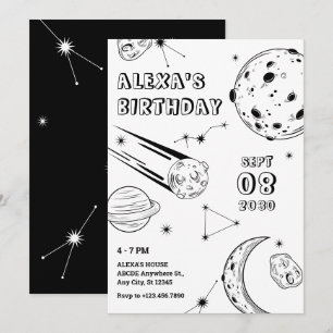 Invitación Astrología de cumpleaños de luna en blanco y negro