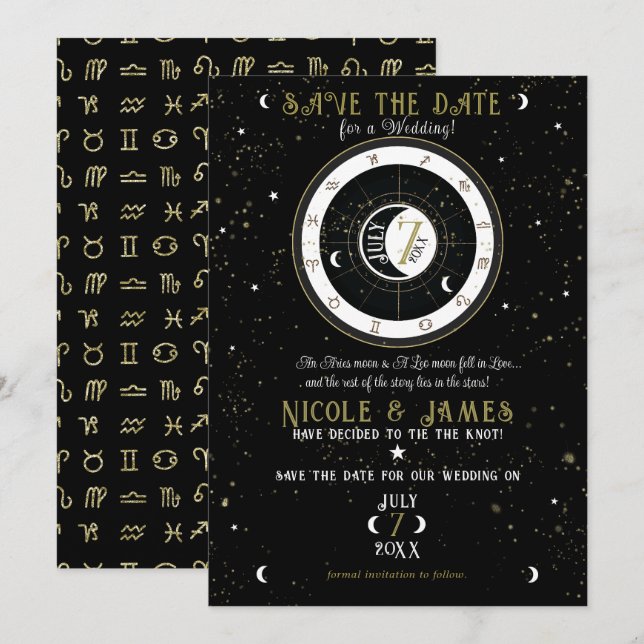 Invitación Astrología Personalizada Signo Lunar Zodíaco Salva (Anverso / Reverso)