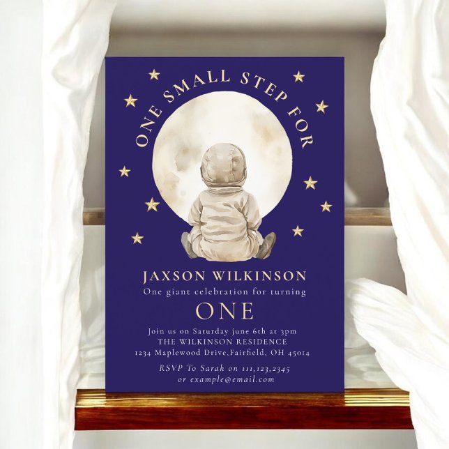 Invitación Astronaut Baby Moon First Birthday Navy Stars (Subido por el creador)