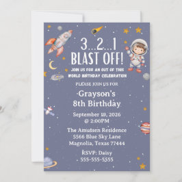Invitación Astronaut Outer Space Boy Birthday Invitation