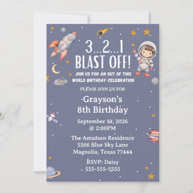 Invitación Astronaut Outer Space Boy Birthday Invitation (Anverso)
