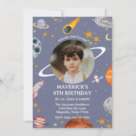 Invitación Astronaut Outer Space Kids Photo Birthday