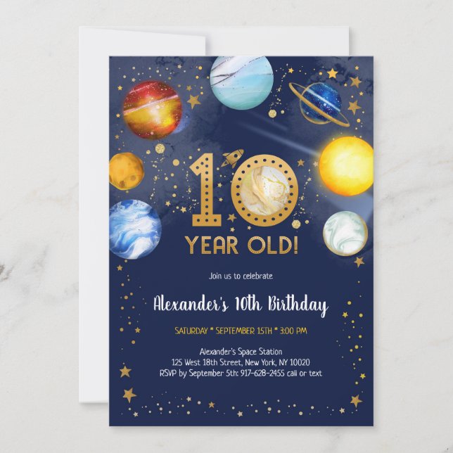 Invitación Astronaut Outer Space Planet Galaxy 10th Birthday  (Anverso)