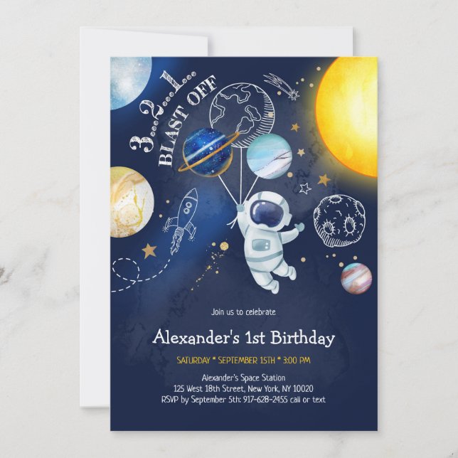 Invitación Astronaut Outer Space Planet Galaxy Birthday (Anverso)