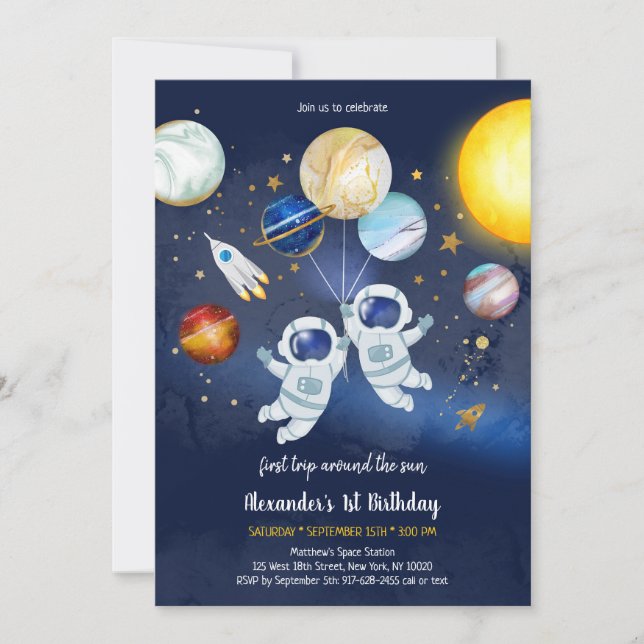 Invitación Astronaut Outer Space Planet Galaxy Birthday  (Anverso)