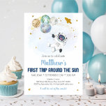 Invitación Astronaut Space First Trip Around The Sun Birthday<br><div class="desc">This adorable design features colorful planets with faux gold foil stars.</div>