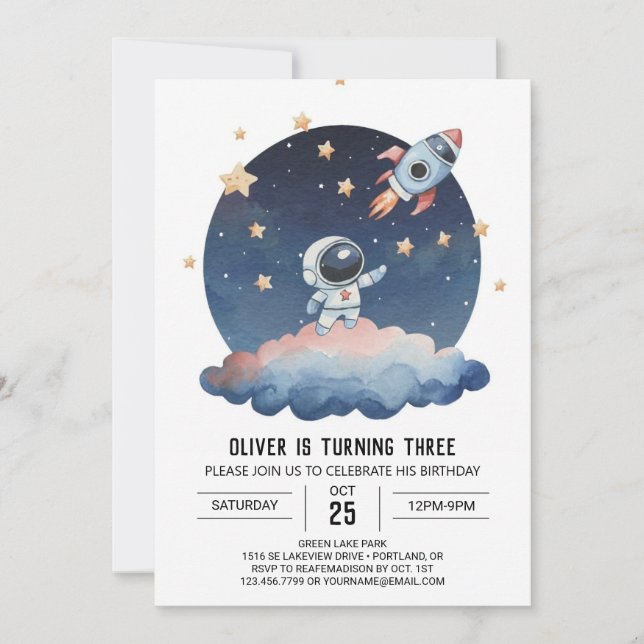 Invitación Astronauta astronauta de estrella azul cumpleaños (Anverso)