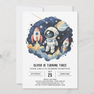 Invitación Astronauta azul cósmico lindo cumpleaños