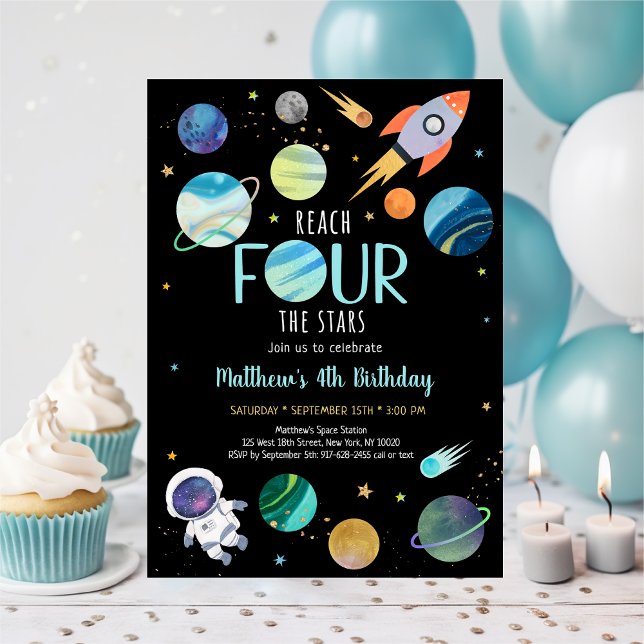 Invitación Astronauta Azul Espacio Ultraterrestre Cuarto Cump (Subido por el creador)