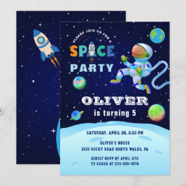 Invitación Astronauta Azul Galaxia Fiesta del Espacio Ultrate