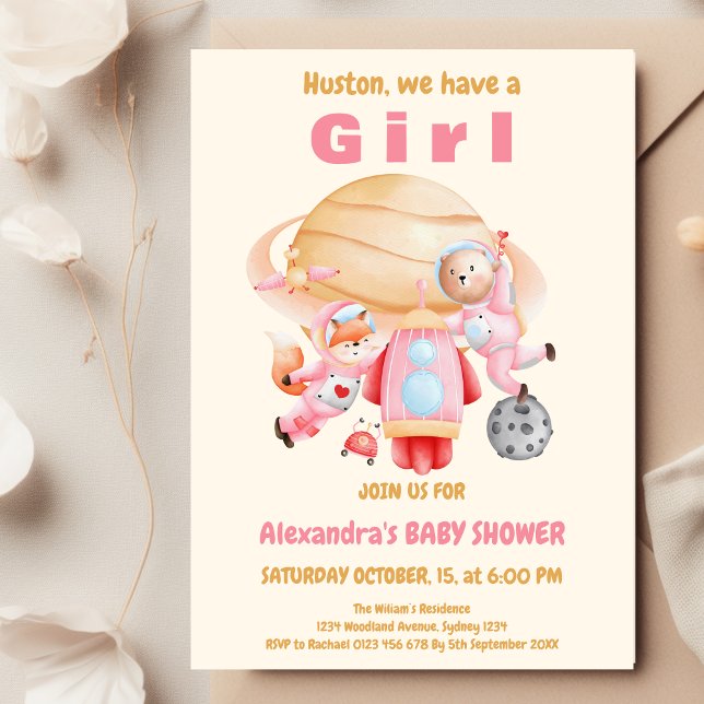 Invitación Astronauta Bear Fox Baby Shower (Subido por el creador)