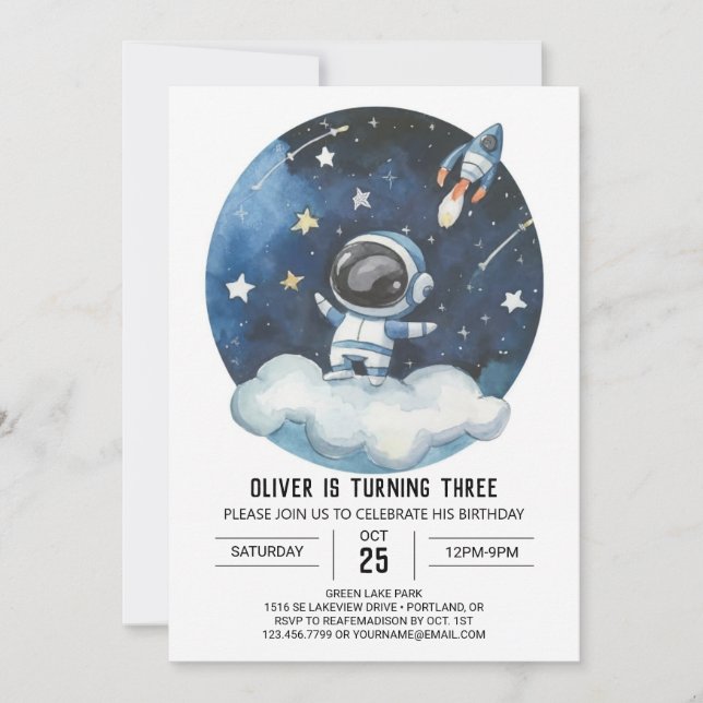 Invitación Astronauta Celestial moderna Cumpleaños (Anverso)
