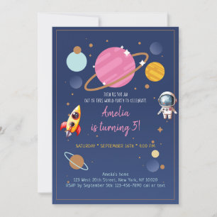 Invitación Astronauta Chica rosa en el espacio exterior Cumpl