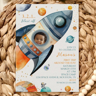 Invitación Astronauta Cohete Primer Viaje Alrededor del Sol I
