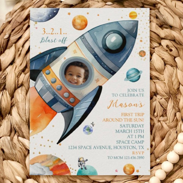 Invitación Astronauta Cohete Primer Viaje Alrededor del Sol I (Subido por el creador)