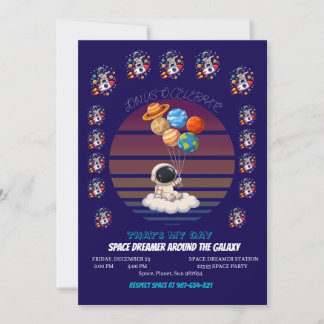 Invitación Astronauta con globos de planetas