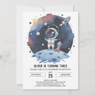 Invitación Astronauta cósmico Blue Boho Cumpleaños