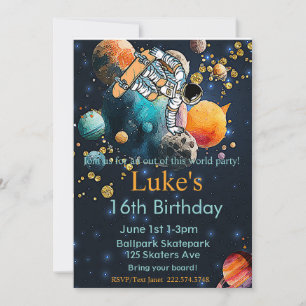 Invitación Astronauta Cumpleaños, Patineta Cumpleaños, Espaci