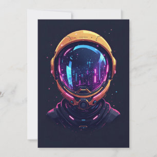 Invitación Astronauta Cyberpunk Mecha Neon Guardián Espacial
