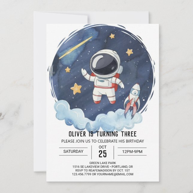 Invitación Astronauta de astronauta de los cohetes galaxicos  (Anverso)