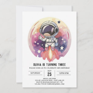 Invitación Astronauta de aventuras rosas encantadas Cumpleaño
