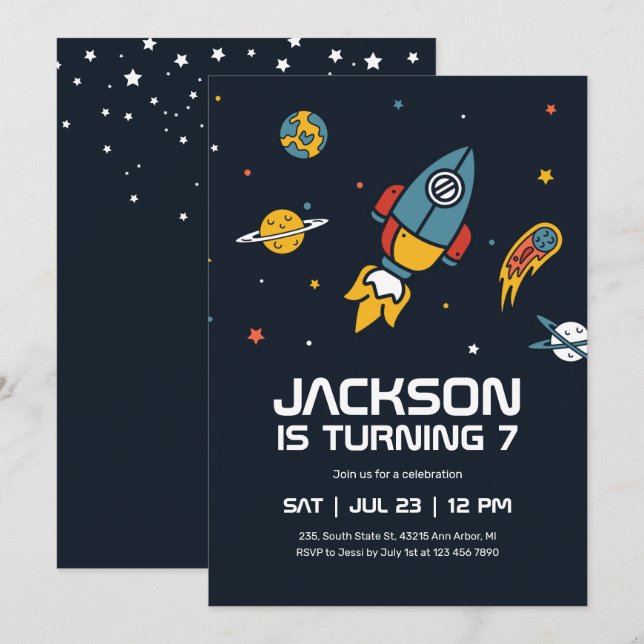 Invitación Astronauta de cohetes en el espacio exterior Galax (Anverso / Reverso)