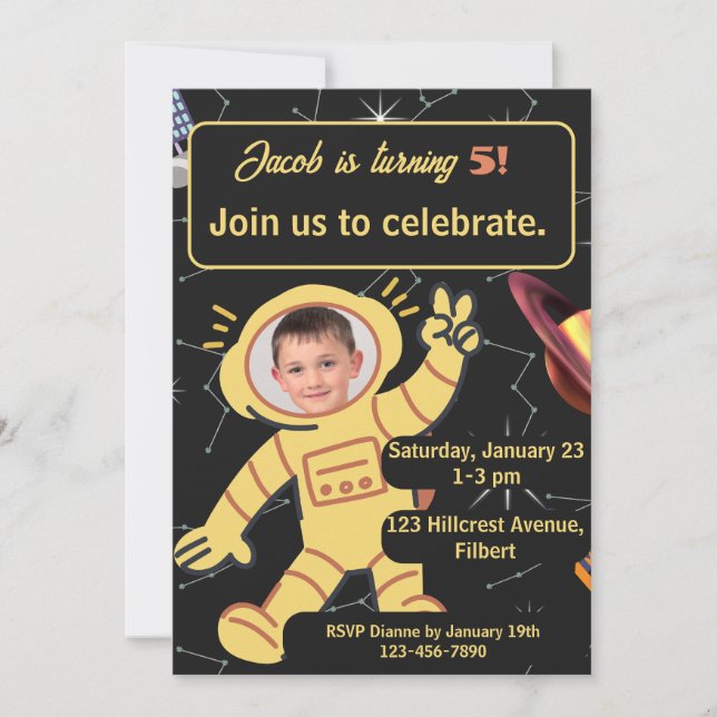 Invitación Astronauta de cumpleaños en el espacio exterior fo (Anverso)