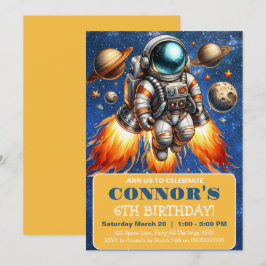 Invitación Astronauta de Galaxy Planetas de Cumpleaños en el 