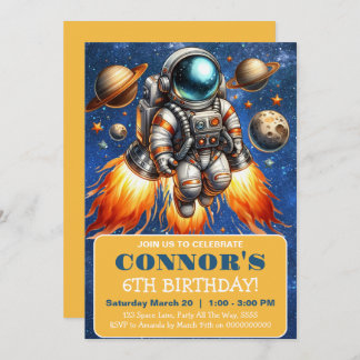 Invitación Astronauta de Galaxy Planetas de Cumpleaños en el 