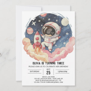 Invitación Astronauta de la elegancia de cometa cuta cumpleañ