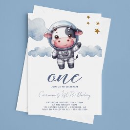 Invitación Astronauta de la vaca bebé primer cumpleaños