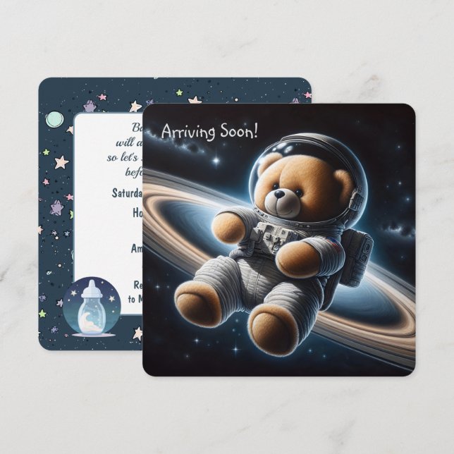 Invitación Astronauta De Oso De Teddy Bebé (Anverso / Reverso)